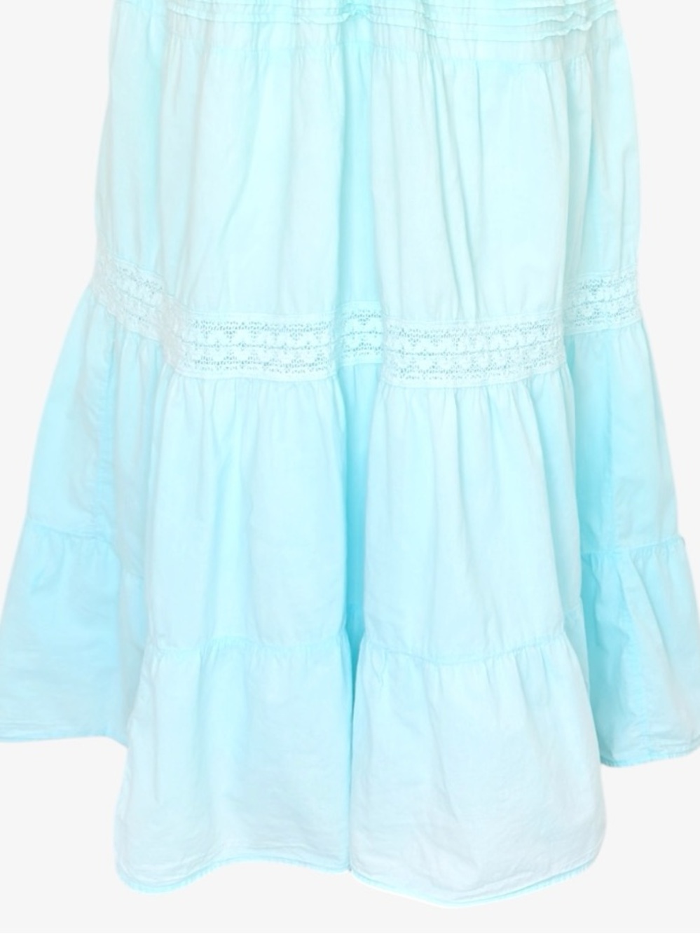 90s Maxi Babydoll Tiered Dress M Lace Trim Costal Cowgirl  Prairie Icy  Blue - Picture 3 of 12